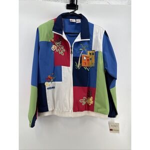 NWT Vintage Koret Jacket Womens LP Colorblock Embroidered Full Zip Patchwork 90s